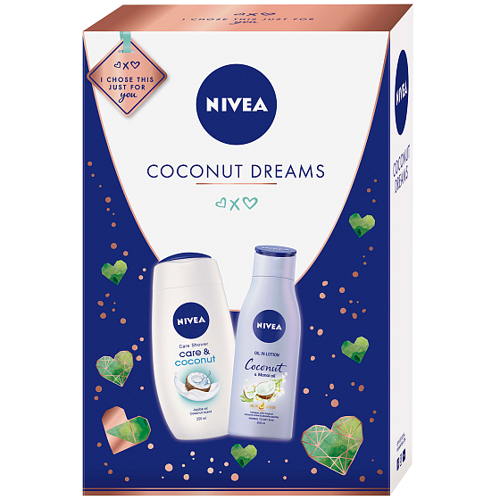 Nivea Coconut Dreams Körperlotion für Frauen 200 ml + Care & Coconut Duschgel 250 ml, Kosmetikset