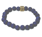 Lavastahl blau mit königlichem Mantra Om, Armband elastischer Naturstein, Kugel 8 mm / 16-17 cm, geboren aus den vier Elementen