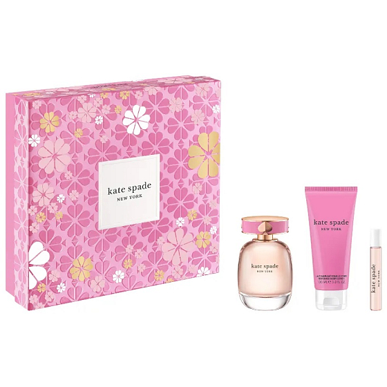 Kate Spade New York Eau de Parfum 100 ml + Eau de Parfum 7,5 ml Miniatur + Bodylotion 100 ml, Geschenkset für Frauen