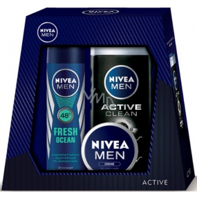 Nivea Men Universalcreme 30 ml + Active Clean Duschgel 250 ml + Fresh Ocean 48h Deodorant Spray 150 ml, Kosmetikset