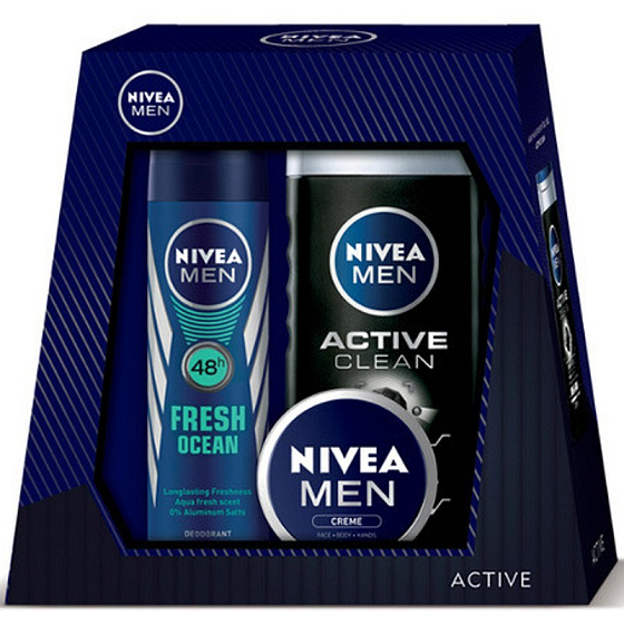 Nivea Men Universalcreme 30 ml + Active Clean Duschgel 250 ml + Fresh Ocean 48h Deodorant Spray 150 ml, Kosmetikset