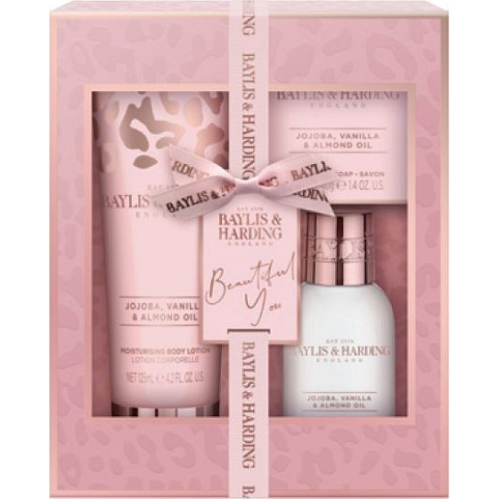 Baylis & Harding Jojoba-, Vanille- und Mandelöl-Körperlotion 125 ml + Reinigungsgel 100 ml + Toilettenseife 40 g, Kosmetikset