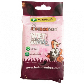 Huhu Bamboo Nassreinigungstücher mit Basilikumöl für Haustiere, Ohrenpflege 30 Stück