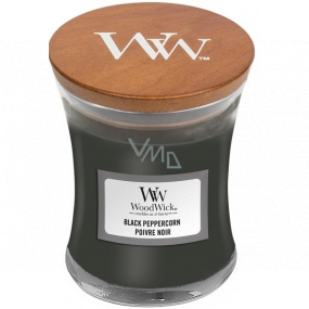 WoodWick Black Peppercorn - Duftkerze aus schwarzem Pfefferkorn mit Holzdocht und Deckelglas klein 85 g