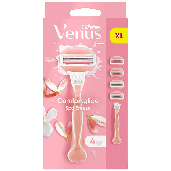 Gillette Venus Venus ComfortGlide Spa Breeze 3-Klingen-Rasierer + 4 Ersatzköpfe für Frauen