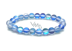 Opalit blau matt Armband elastisch, Kunststeinkugel 8 mm / 16-17 cm, Wunsch- und Hoffnungsstein
