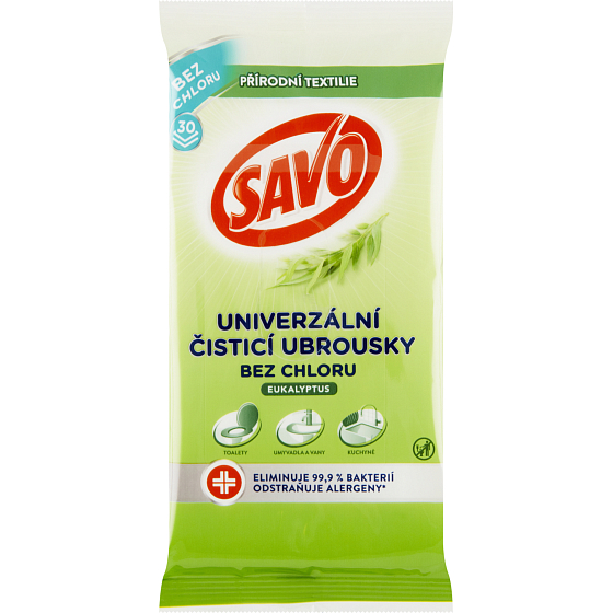 SAVO čistící ubrousky Bez chloru Eukalyptus dezinfekční, 30 ks
