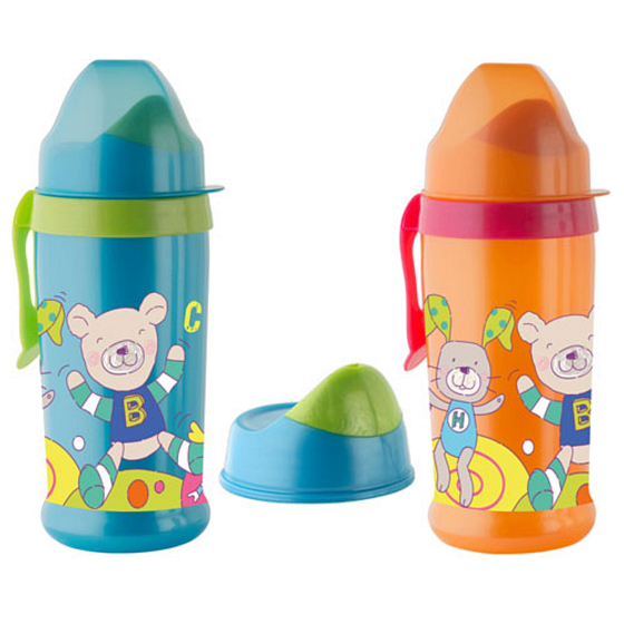 Rotho Babydesign Cool Friends 12+ Monate auslaufsichere Flasche aus Kunststoff - Trinkaufsatz mit Ventil 360 ml