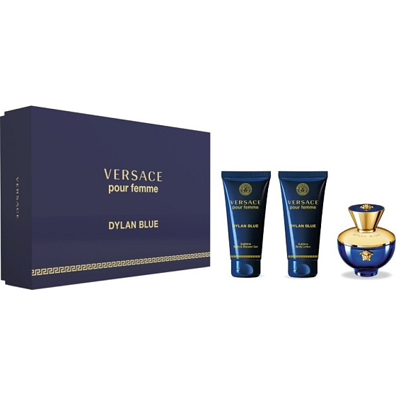Versace Dylan Blue pour Femme parfümiertes Wasser für Frauen 50 ml + Duschgel 50 ml + Körperlotion 50 ml, Geschenkset