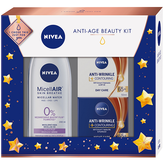 Nivea Anti-Age Contour Improvement Tagescreme für Frauen 65+ 50 ml + Contour Improvement Nachtcreme für Frauen 65+ 50 ml + Micellar Beruhigendes Micellar Wasser 200 ml, Kosmetikset