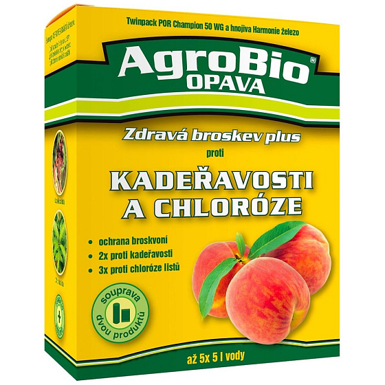 AgroBio Gesunder Pfirsich Plus Champion 50 WG 2 x 20 g + Harmonie Eisen 30 ml zur Behandlung von Pfirsichen gegen Eisstockschießen und Blattchlorose, Set aus zwei Produkten