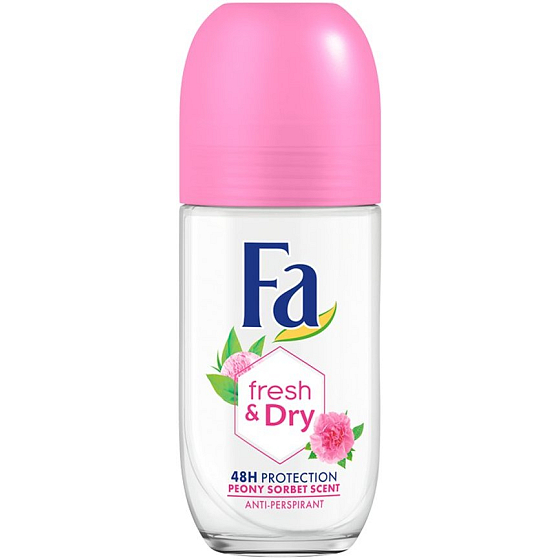 Fa Fresh & Dry Pfingstrosen Sorbet Duft 48 Ball Antitranspirant Deodorant Roll-On für Frauen 50 ml