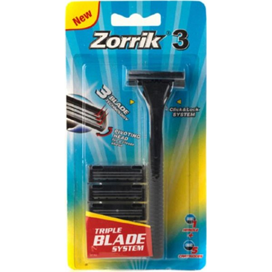 Zorrik 3 3-Klingen-Rasierer für Männer + Ersatzkopf 5 Stück