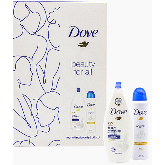 Dove Beauty For All Deeply Nourishing Shower Gel 250 ml + Original Antitranspirant Deodorant Spray 75 ml, Kosmetikset