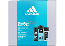 Adidas Ice Dive parfümiertes Deo-Glas für Männer 75 ml + Deo-Spray 150 ml + Duschgel 250 ml, Kosmetikset für Männer