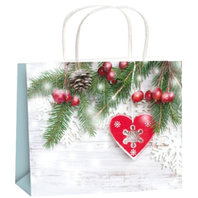 Geschenkpapiertüte 32 x 26 x 12,7 cm Weihnachtszweig mit Herz und Schneeflocke