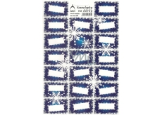 Bogen Weihnachtsaufkleber für Geschenke blaue Schneeflocken 20 Etiketten 1 Bogen