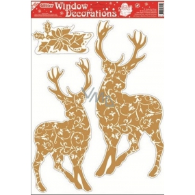Fensterfolie ohne Kleber mit Goldglitter 2 Hirsche 42 x 30 cm