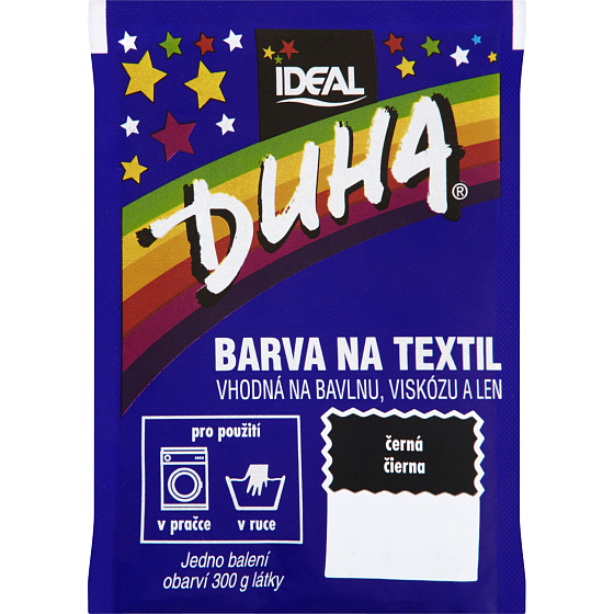 Ideal Duha černá, Textilfarbe für Baumwolle, Viskose und Leinen, für 300 g Stoff, 15 g