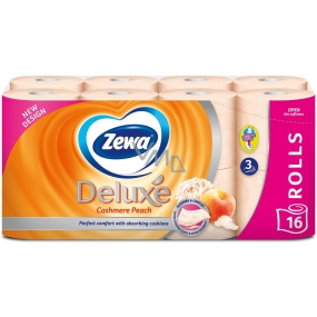 Zewa Deluxe Aqua Tube Kaschmir Pfirsich parfümiertes Toilettenpapier 3-lagig 150 Stück 16 Stück, Rolle, die abgewaschen werden kann