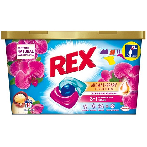 Rex 3 + 1 Power Caps Aromatherapie Orchid & Macadamia Oil Waschkapseln für farbige und dunkle Wäsche 14 Dosen 182 g