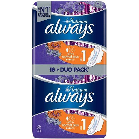 Always Platinum Collection Ultra Normal Plus Damenbinden mit Flügeln 2 x 8 Stück