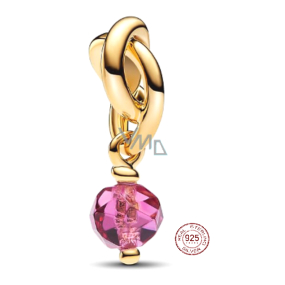 Charm Sterling Silber 925 Geflochtener facettierter Ewigkeitskreis rosa, Anhänger für Armband Symbol Oktober Charm Sterling Silber 925 Geflochtener facettierter Ewigkeitskreis rosa, Anhänger für Armband Symbol Oktober