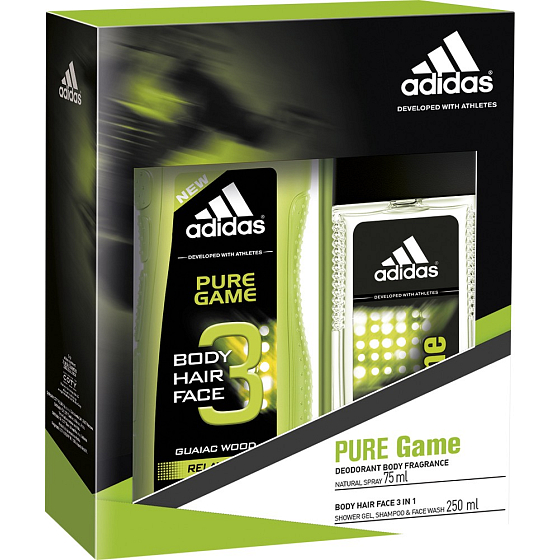 Adidas Pure Game parfümiertes Deodorantglas für Männer 75 ml + Duschgel 250 ml, Kosmetikset