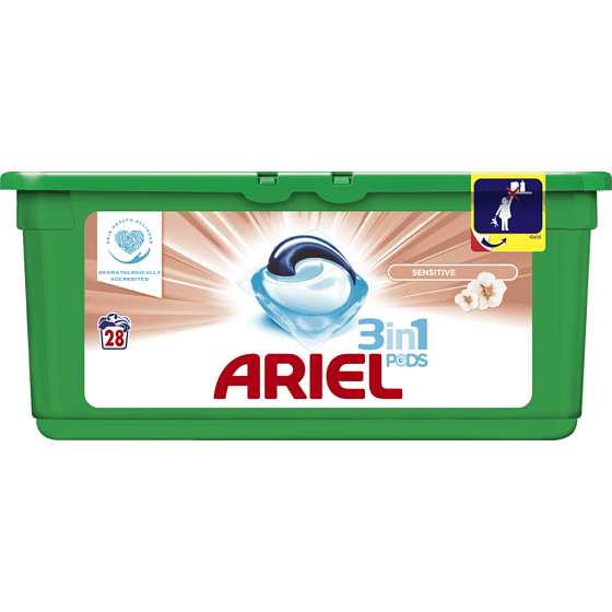 Ariel 3in1 Empfindliche Gelkapseln zum Waschen von Kleidung 28 Stück 744,8 g