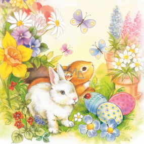 Aha Papierservietten 3-lagig 33 x 33 cm 20 Stück Ostern zwei Hasen, Schmetterlinge, Eier, Blumen