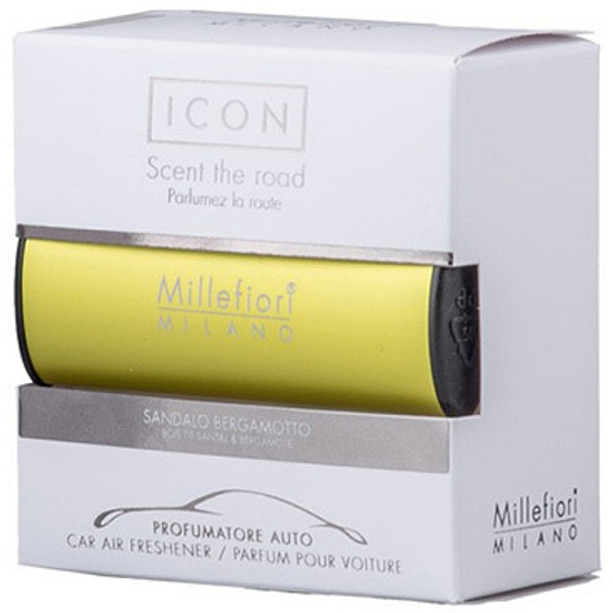 Millefiori Milano Icon Sandalo Bergamotto - Sandelholz und Bergamotte Autoduft Klassisches Gelb riecht bis zu 2 Monaten 47 g