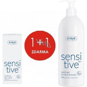Ziaja Sensitive Skin SPF 20 beruhigende Tagescreme zur Verminderung von Irritationen 50 ml + Sensitive Skin cremiges Waschgel für empfindliche Haut 400 ml, Duopack