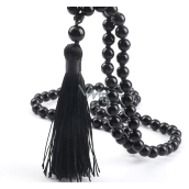 108 Mala Obsidian Halskette, Meditationsschmuck, Naturstein geknüpft, elastisch, Perle 8 mm, Rettungsstein