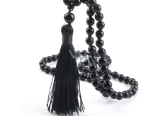 108 Mala Obsidian Halskette, Meditationsschmuck, Naturstein geknüpft, elastisch, Perle 8 mm, Rettungsstein