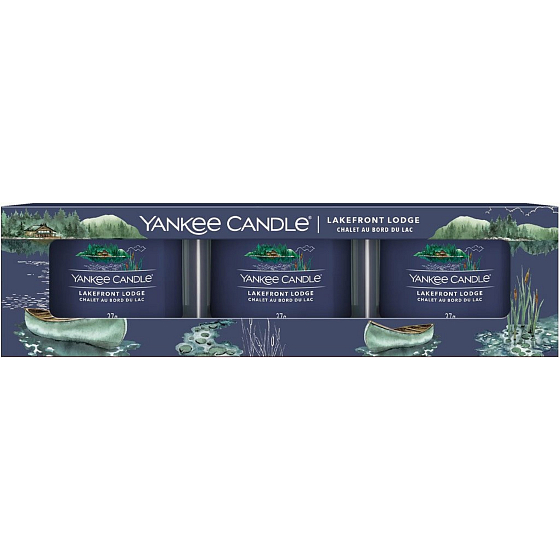 Yankee Candle Lakefront Lodge - Lakefront Lodge duftende Votivkerze im Glas 3 x 37 g, Geschenkset