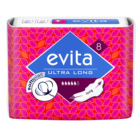 Evita Ultra Long Softiplait Damenbinden mit Flügeln 8 Stück