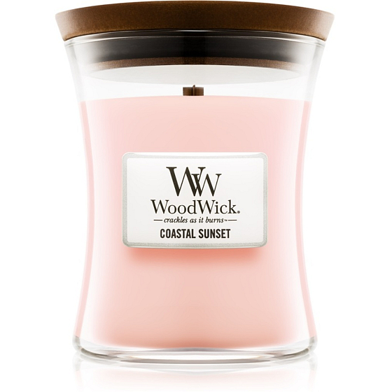WoodWick Coastal Sunset - Duftkerze Küstensonnenuntergang mit Holzdocht und Deckel Glas klein 85 g