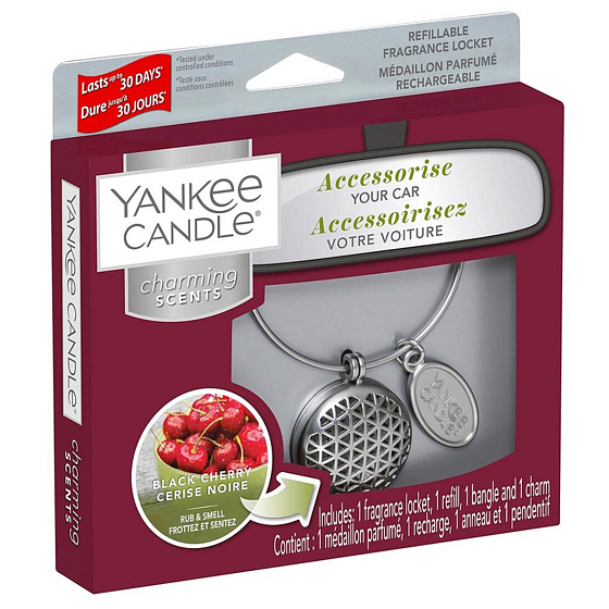 Yankee Candle Black Cherry - Reife Kirschen Auto Duft Metall Silber Etikett Charming Scents Set Geometrisch 13 x 15 cm, 90 g