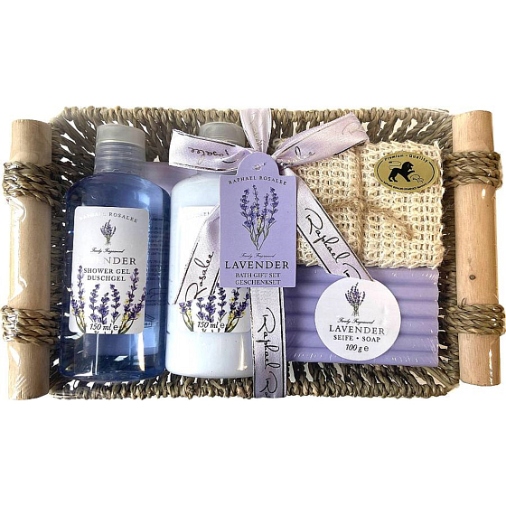 Raphael Rosalee Lavendel Duschgel 150 ml + Körperlotion 150 ml + Toilettenseife 100 g + Massagewaschlappen + Waschlappen, Kosmetikset