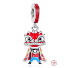 Charm Sterlingové stříbro 925 Čínský dračí tanec, Dračí síla – Talisman odvahy a štěstí, přívěsek na náramek cestování