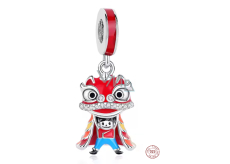 Charm Sterlingové stříbro 925 Čínský dračí tanec, Dračí síla – Talisman odvahy a štěstí, přívěsek na náramek cestování