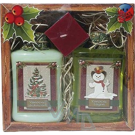 Böhmen Geschenke Frohe Weihnachten Oliven Duschgel 300 ml + Bad 300 ml + Kerze, Kosmetikset