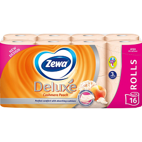Zewa Deluxe Aqua Tube Kaschmir Pfirsich parfümiertes Toilettenpapier 3-lagig 150 Stück 16 Stück, Rolle, die abgewaschen werden kann