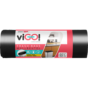 viGO Müllsäcke schwarz, 6 µ, 58 × 67 cm, 60 l, 50 Stück