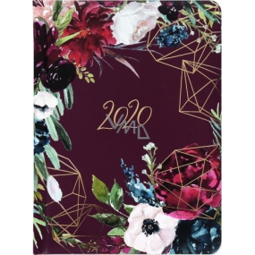 Albi Diary 2020 wöchentlich Bordo Blumen 17 x 12,5 x 1,2 cm