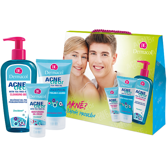 Dermacol Acneclear Moisturizing Gel-Creme Feuchtigkeitsgelcreme 50 ml + Acneclear Jojoba Face Peeling Hautpeeling mit Jojoba 150 ml + Acneclear Cleansing Gel Make-up Gel 200 ml, Kosmetikset