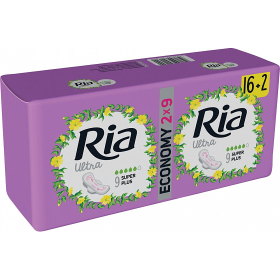 Ria Ultra Super Plus ultradünne Damenbinden mit Flügeln 2 x 9 Stück