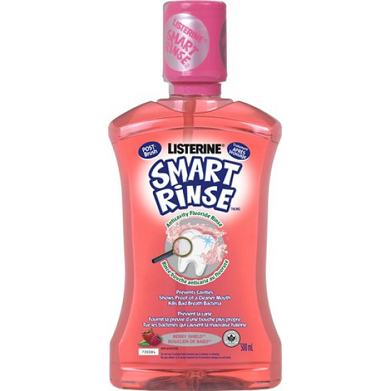 Listerine Smart Rinse Mild Berry Mundwasser für frischen Atem für Kinder ab 6 Jahren 500 ml