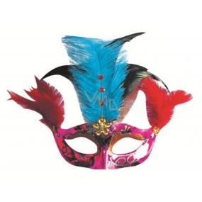 Lila Kugelmaske mit blauschwarzen Federn 30 cm