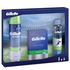 Gillette Cool Wave Aftershave 100 ml + Series Sensitive Rasiergel 200 ml + Power Rush Antitranspirant Deodorant Spray 150 ml, Kosmetikset für Männer